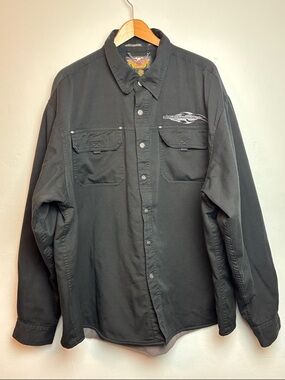 VTG Y2K Harley-Davidson Men’s 3XL Black Fleece-Lined Long-Sleeve Shirt Jacket